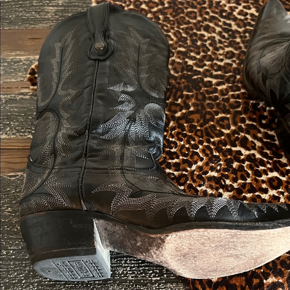 Black Leather Heeled Boots - Picture 6 of 6